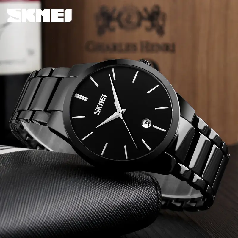 Skneil Men's Black Blue Quartz Watch with Steel Band - Image 10