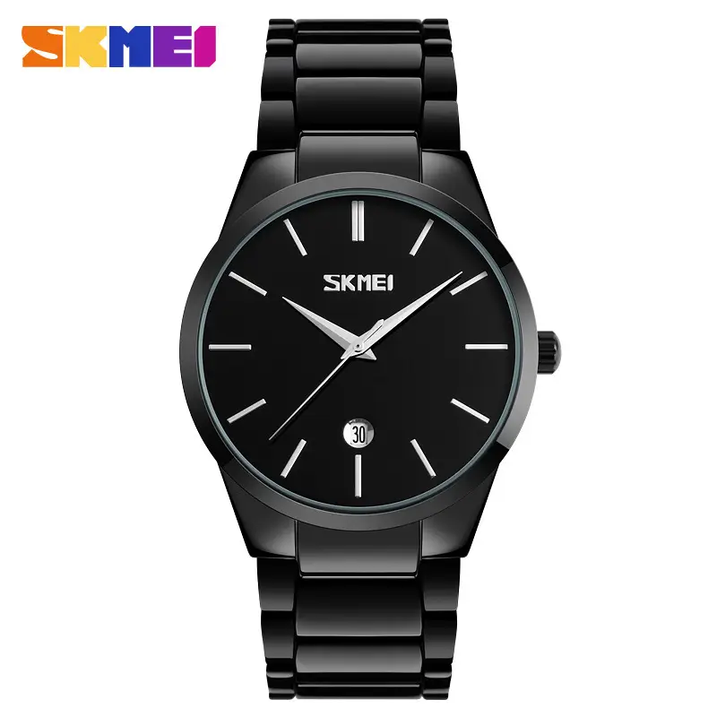 Skneil Men's Black Blue Quartz Watch with Steel Band - Image 3
