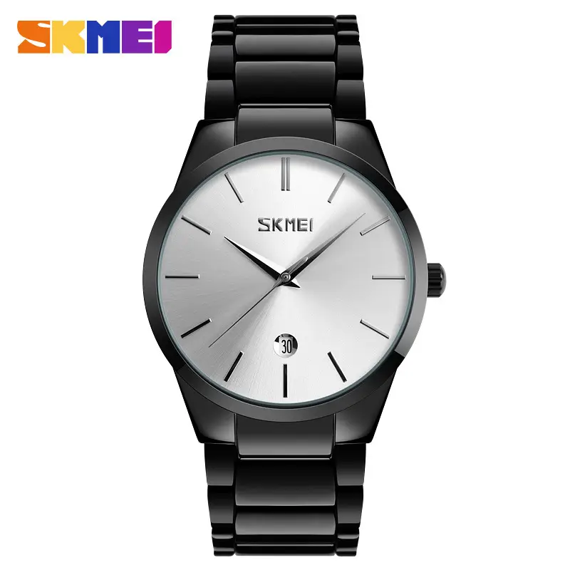 Skneil Men's Black Blue Quartz Watch with Steel Band - Image 4