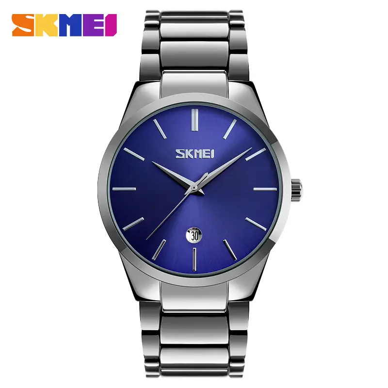 Skneil Men's Black Blue Quartz Watch with Steel Band - Image 6