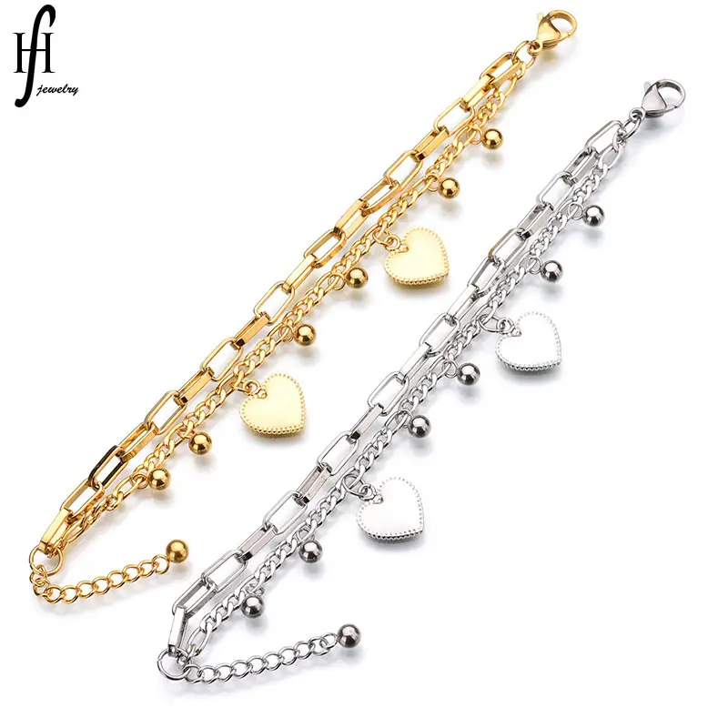 Stainless Steel Heart Bracelet Gold Silver Set - Image 5
