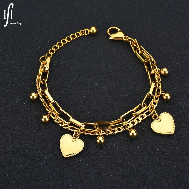 Stainless Steel Heart Bracelet Gold Silver Set - Image 2