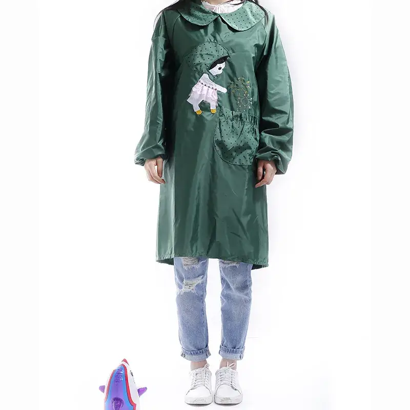 Black Cartoon Girl Waterproof Adult Apron Long Sleeve - Image 6