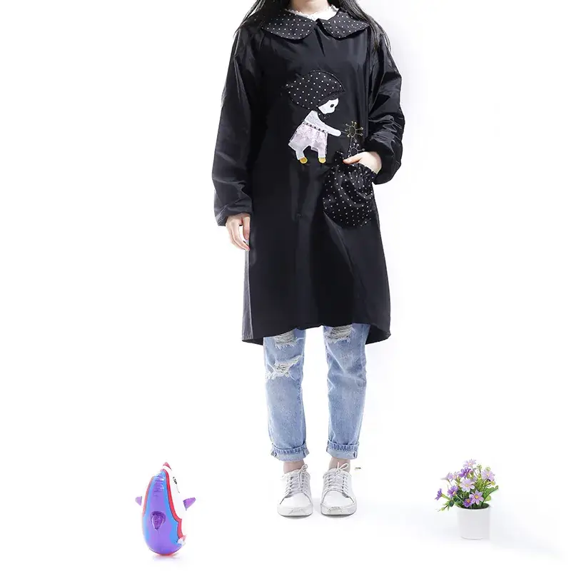 Black Cartoon Girl Waterproof Adult Apron Long Sleeve - Image 7