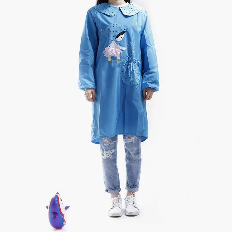Black Cartoon Girl Waterproof Adult Apron Long Sleeve - Image 2