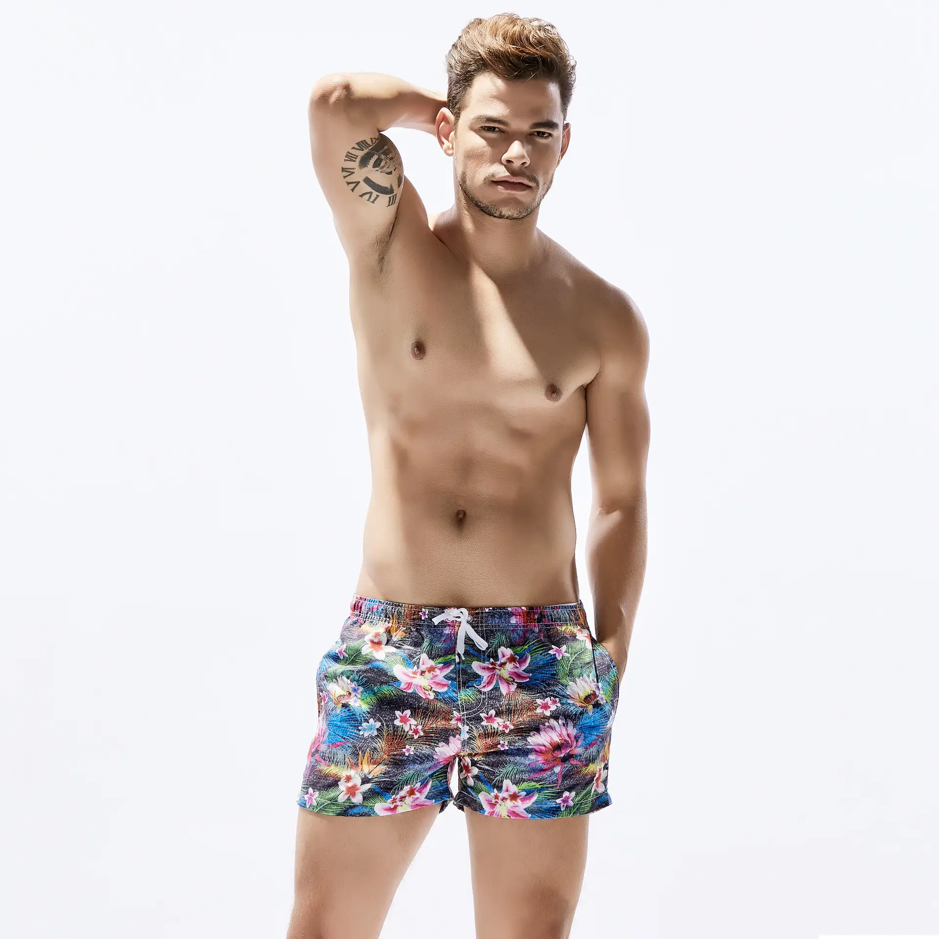 Men Printed Cotton Beach Shorts Quick Dry Travel Surfing