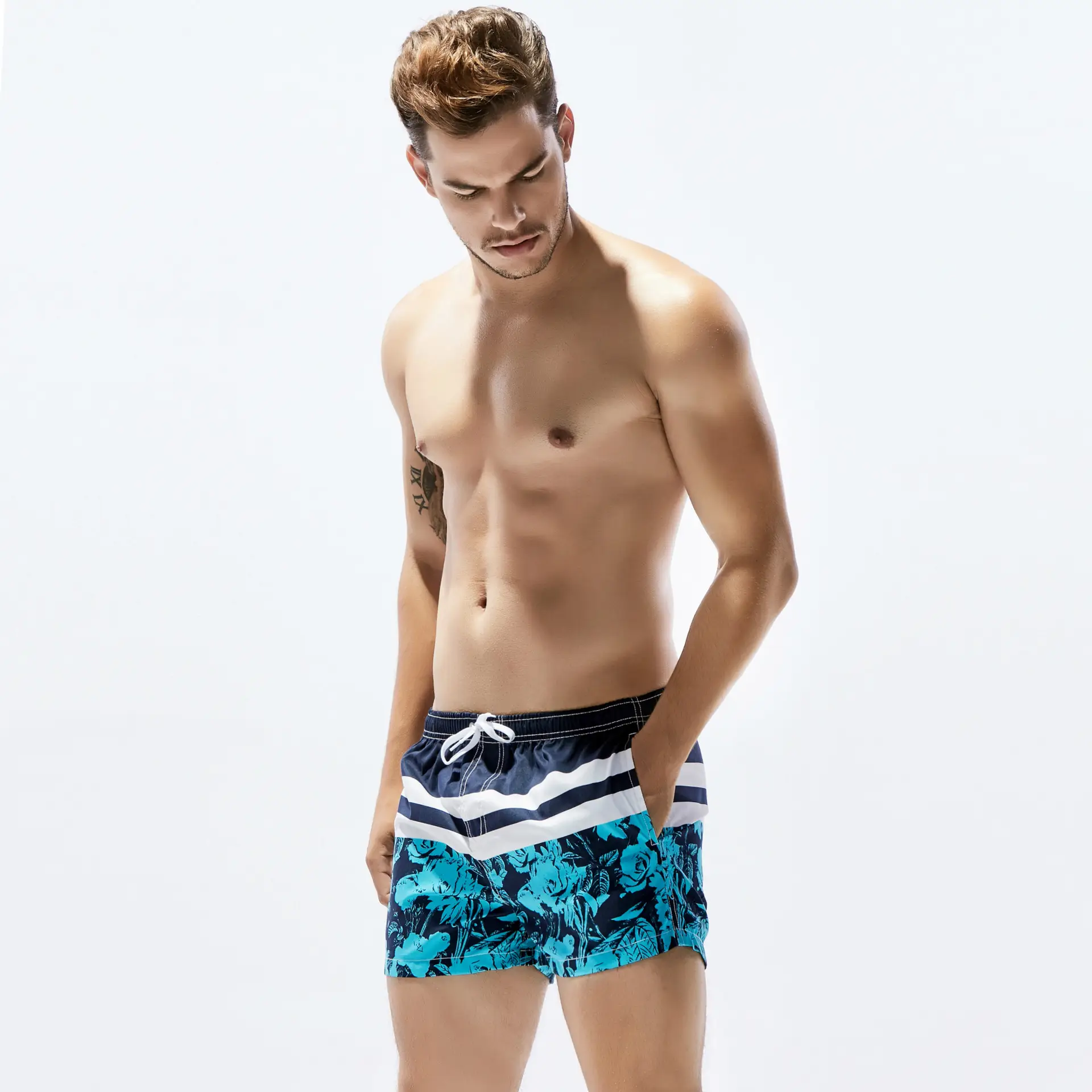 Men Printed Cotton Beach Shorts Quick Dry Travel Surfing