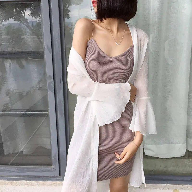 Women Chiffon Cardigan Sun Protection Mid Length Bell Sleeve - Image 5
