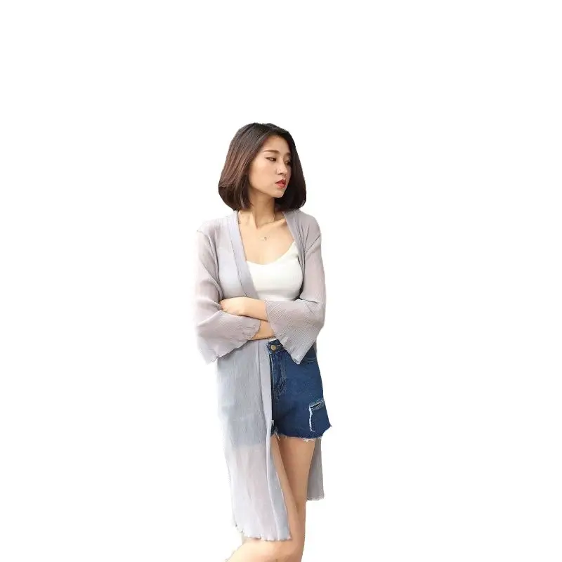Women Chiffon Cardigan Sun Protection Mid Length Bell Sleeve - Image 8