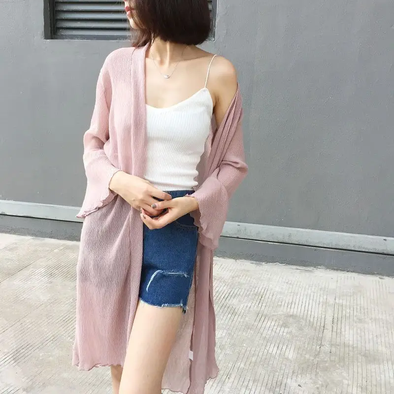 Women Chiffon Cardigan Sun Protection Mid Length Bell Sleeve - Image 3