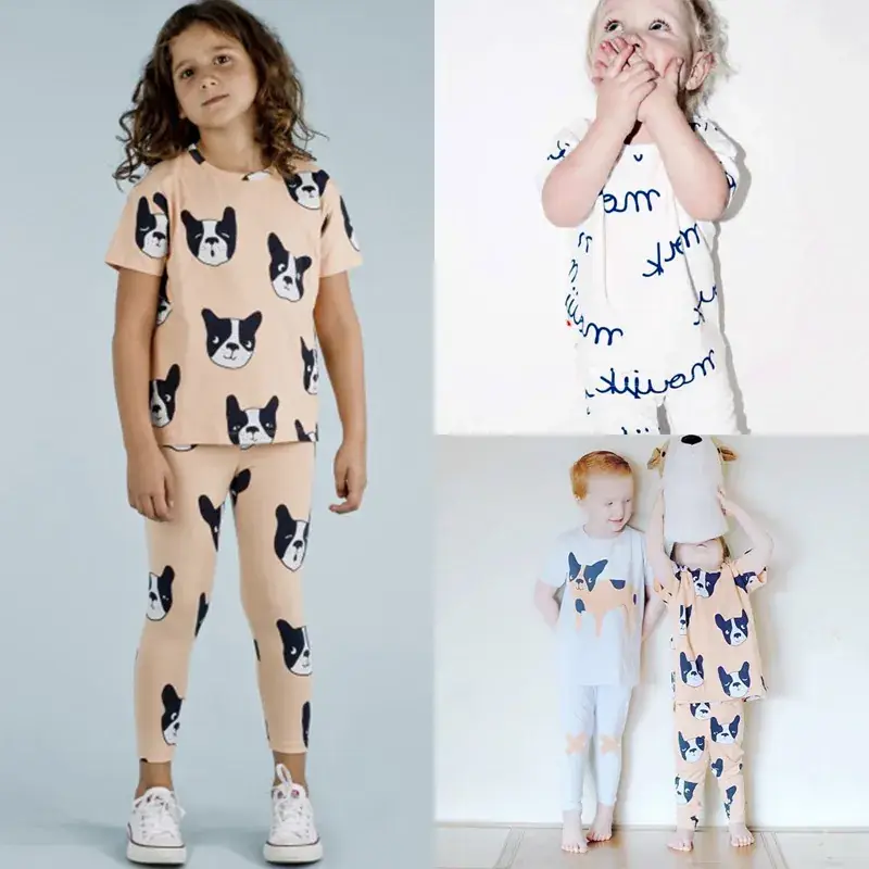 2025 Spring Dog Milk Home Kids Suit Beige Cat Print - Image 4