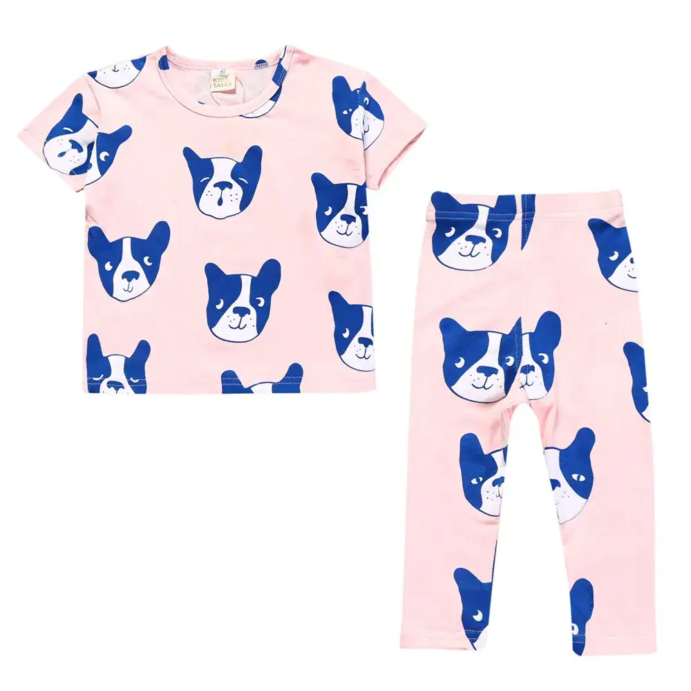 2025 Spring Dog Milk Home Kids Suit Beige Cat Print - Image 2