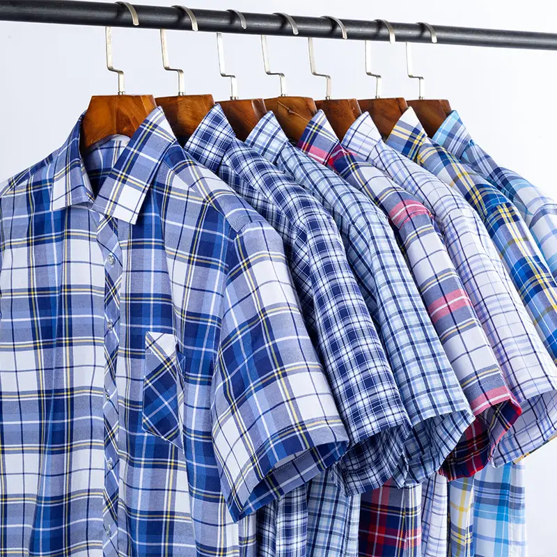 Men's Blue Plaid Short Sleeve Shirt Plus Size - Image 7