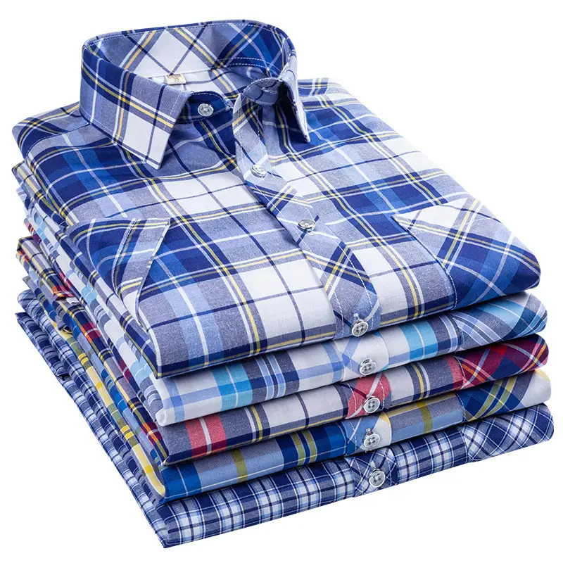 Men's Blue Plaid Short Sleeve Shirt Plus Size - Image 8