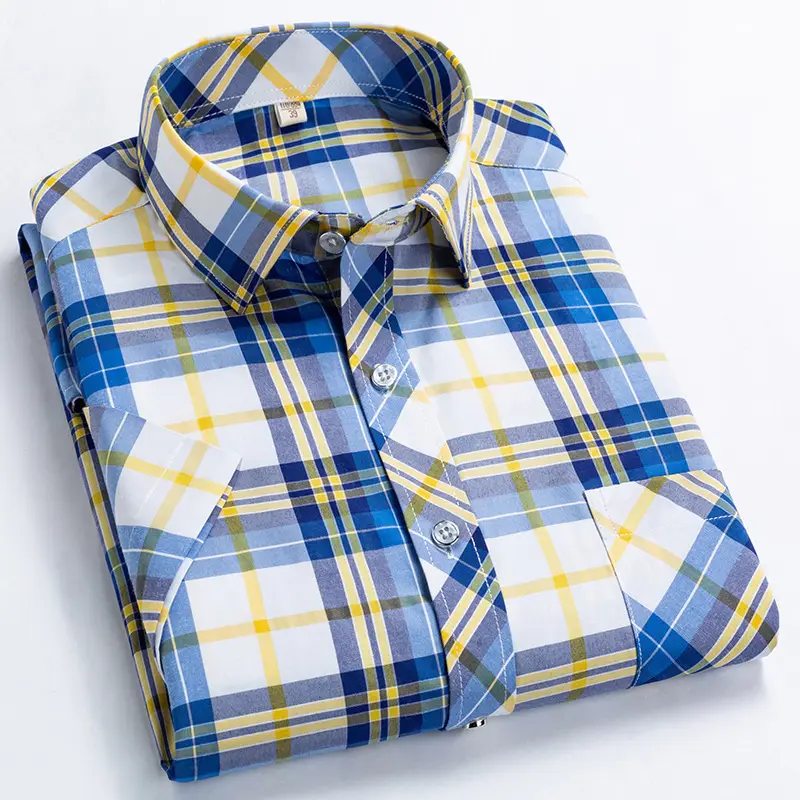 Men's Blue Plaid Short Sleeve Shirt Plus Size - Image 9