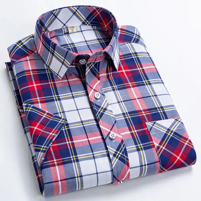 Men's Blue Plaid Short Sleeve Shirt Plus Size - Image 4