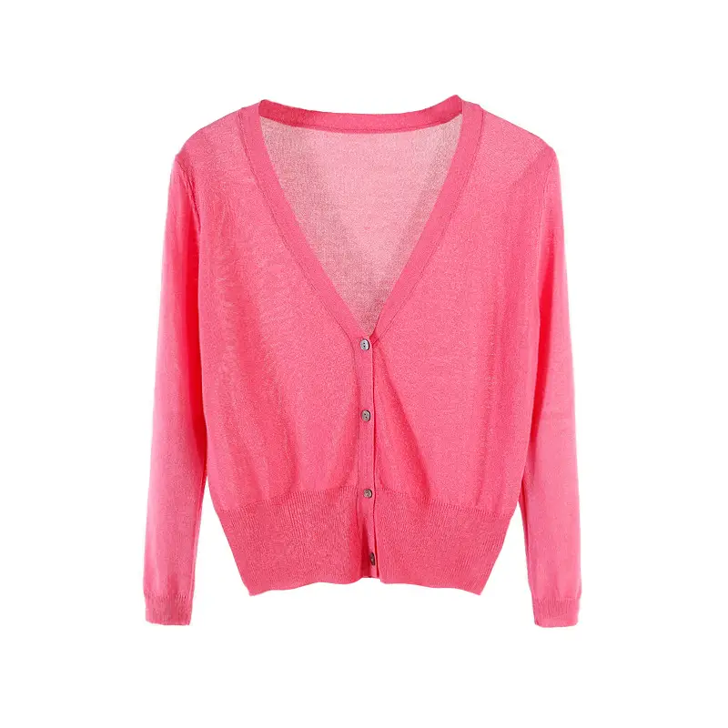 Women's Light Blue Knitted V-Neck Cardigan 3/4 Sleeve