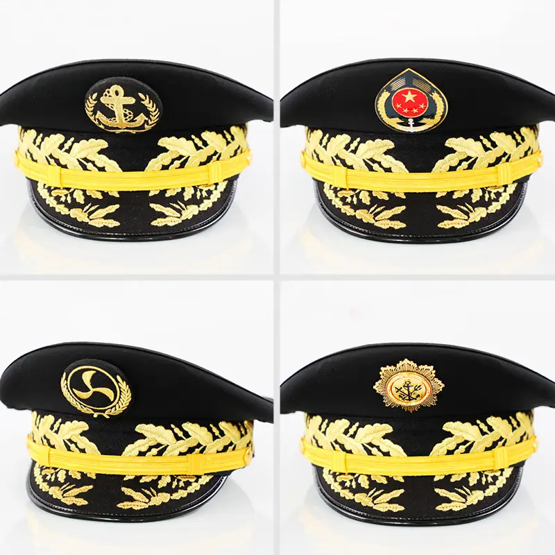 Seamen Captain White Crew Cap Gold Embroidery Black Trim