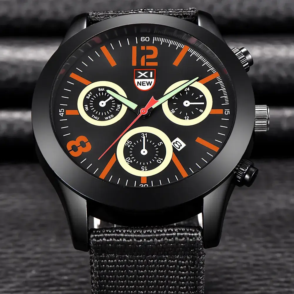 Men's XINEW Chronograph Watch Black Orange Strap - Image 33