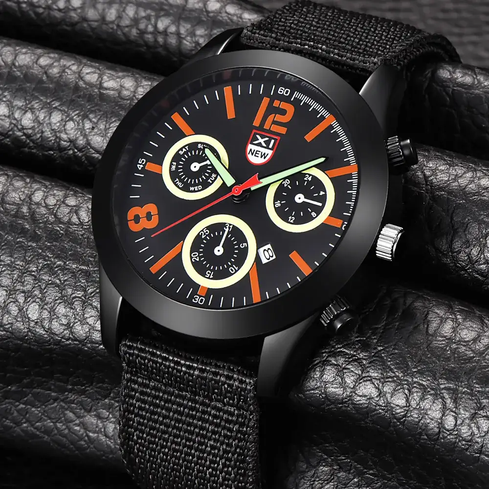 Men's XINEW Chronograph Watch Black Orange Strap - Image 34
