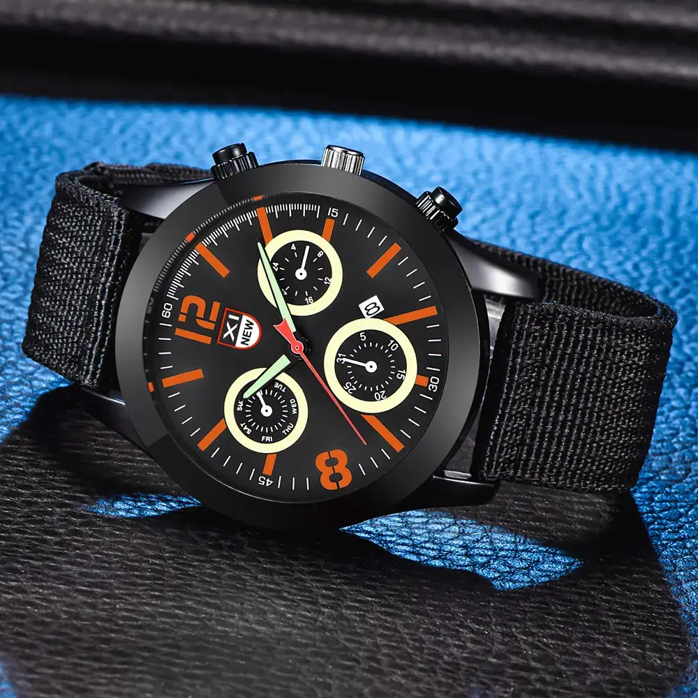 Men's XINEW Chronograph Watch Black Orange Strap - Image 35