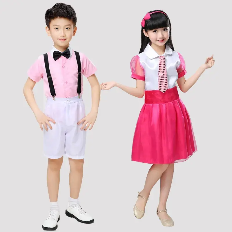 New Year's Children Chorus Suspender Pants Pink White - Image 8