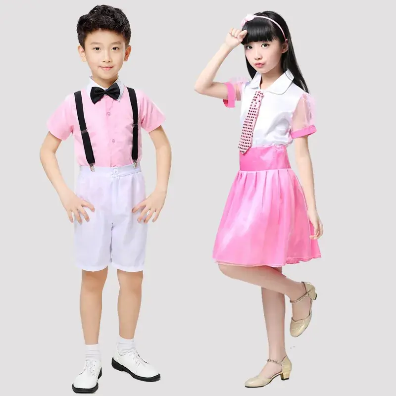 New Year's Children Chorus Suspender Pants Pink White - Image 9