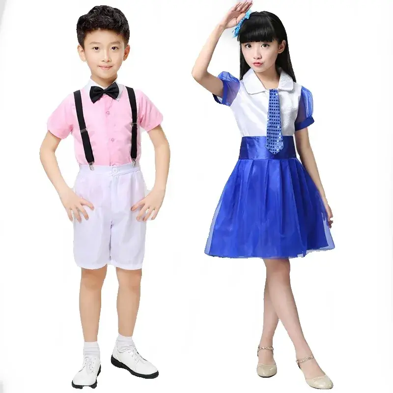 New Year's Children Chorus Suspender Pants Pink White - Image 10