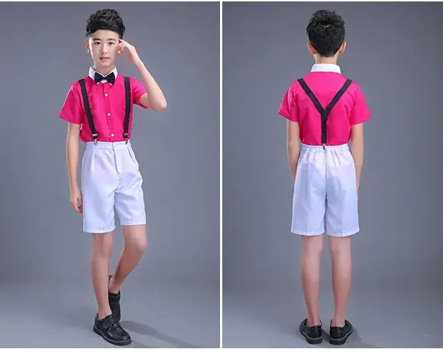 New Year's Children Chorus Suspender Pants Pink White - Image 2