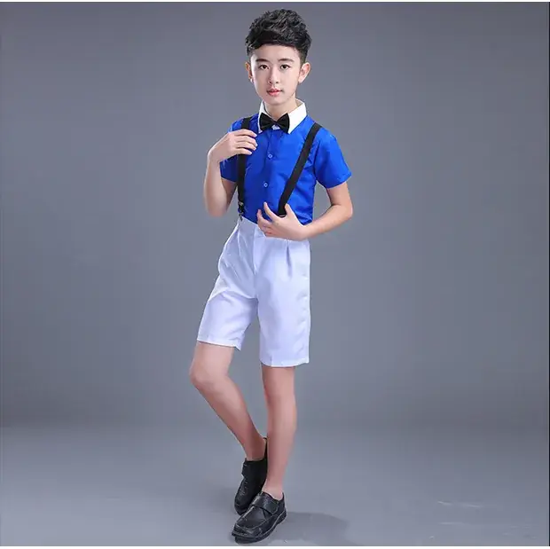 New Year's Children Chorus Suspender Pants Pink White - Image 3