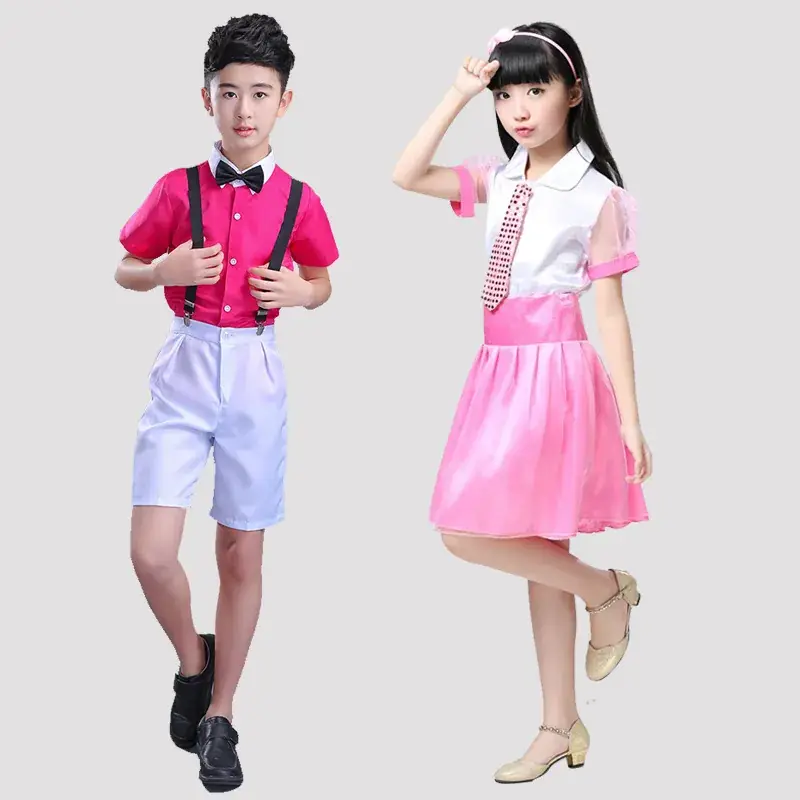 New Year's Children Chorus Suspender Pants Pink White - Image 4