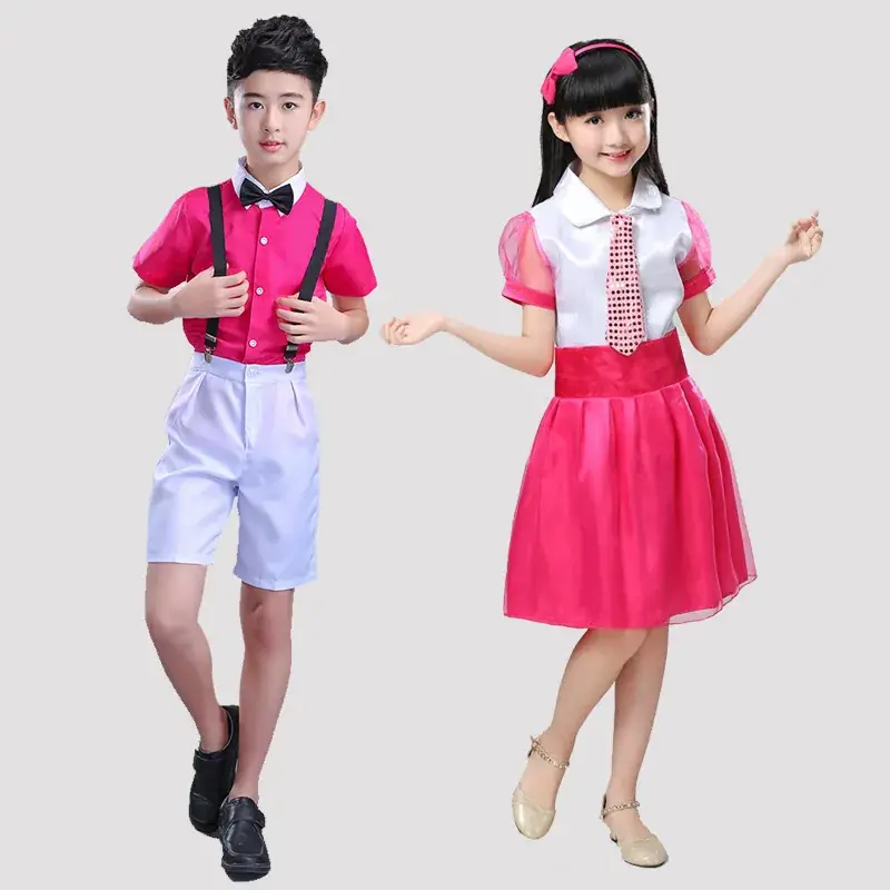 New Year's Children Chorus Suspender Pants Pink White - Image 5