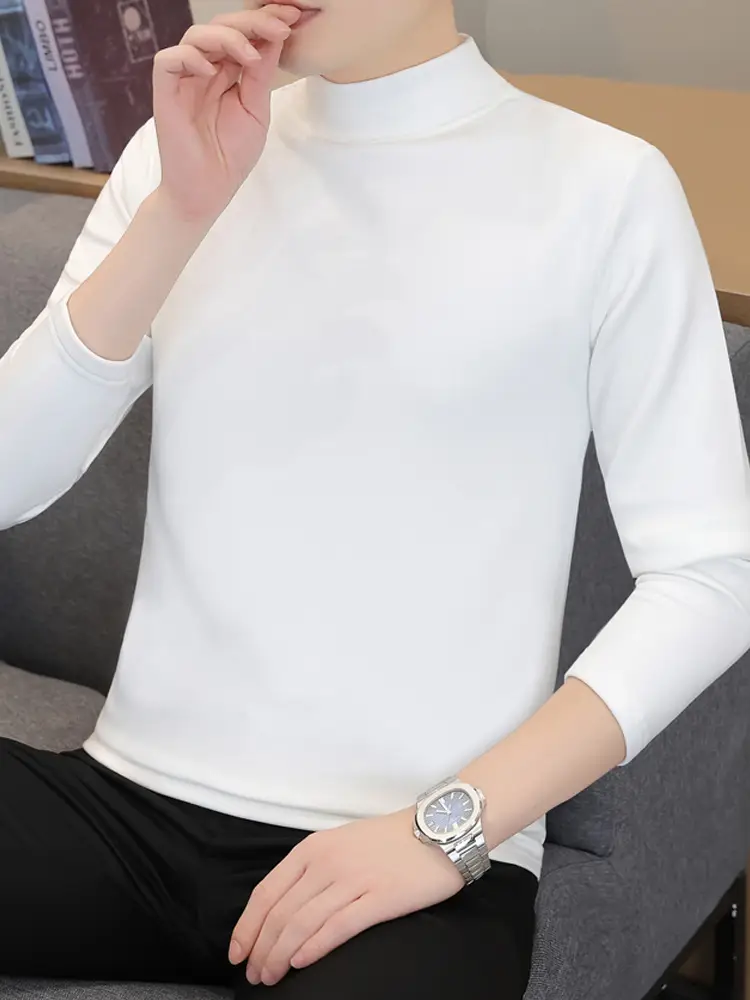 Men's Grey High-Neck Long Sleeve T-Shirt - Image 11