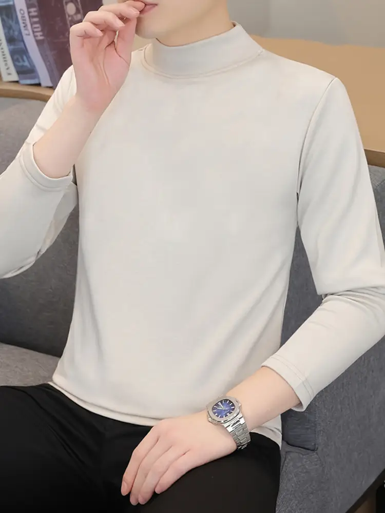 Men's Grey High-Neck Long Sleeve T-Shirt - Image 12