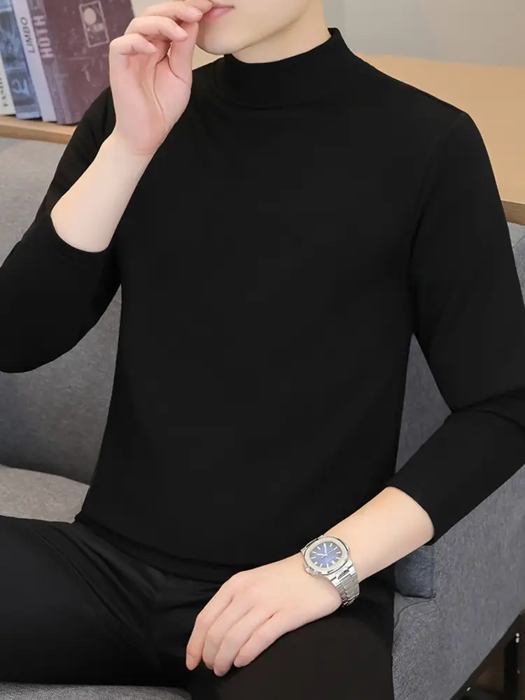Men's Grey High-Neck Long Sleeve T-Shirt - Image 13