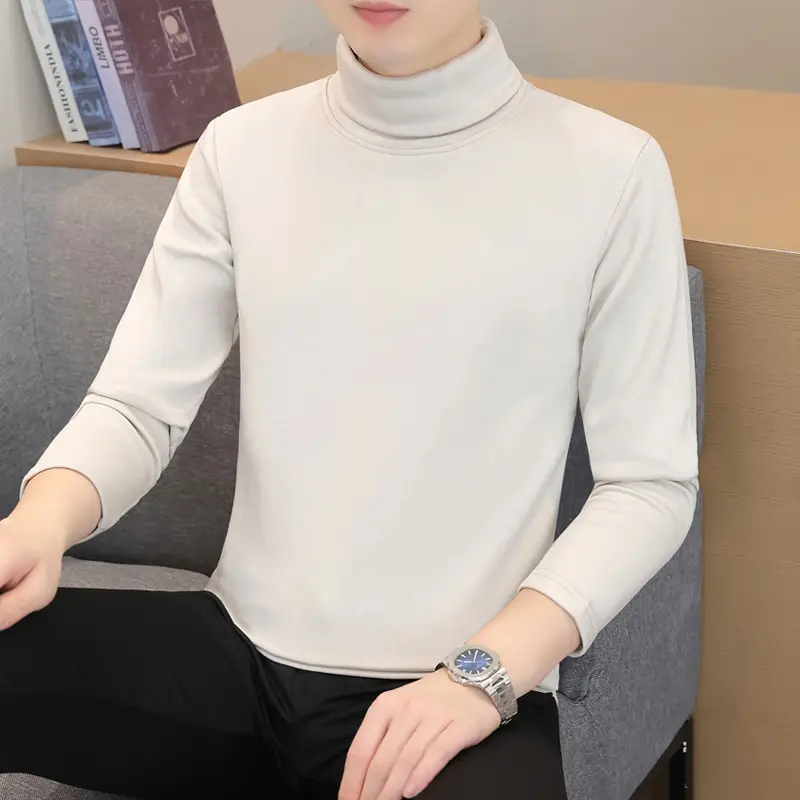 Men's Grey High-Neck Long Sleeve T-Shirt - Image 10