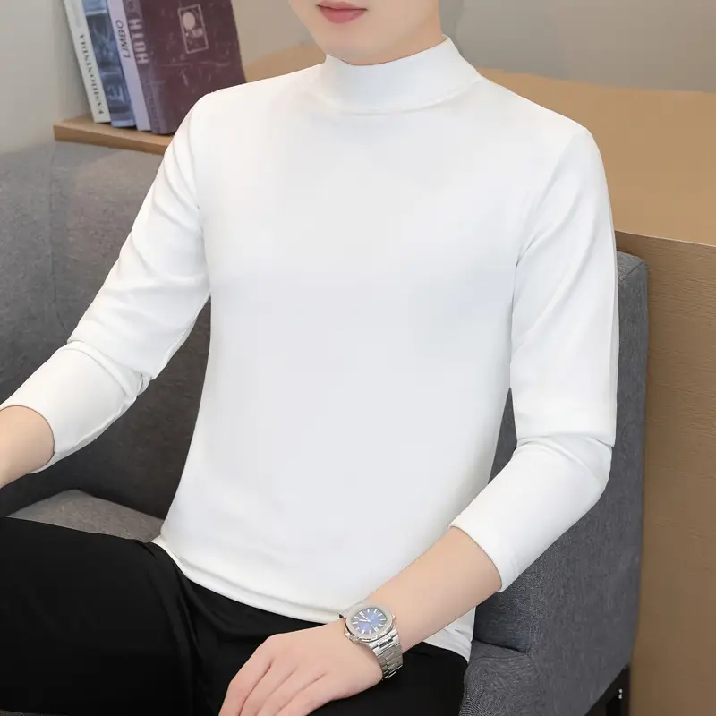 Men's Grey High-Neck Long Sleeve T-Shirt - Image 2