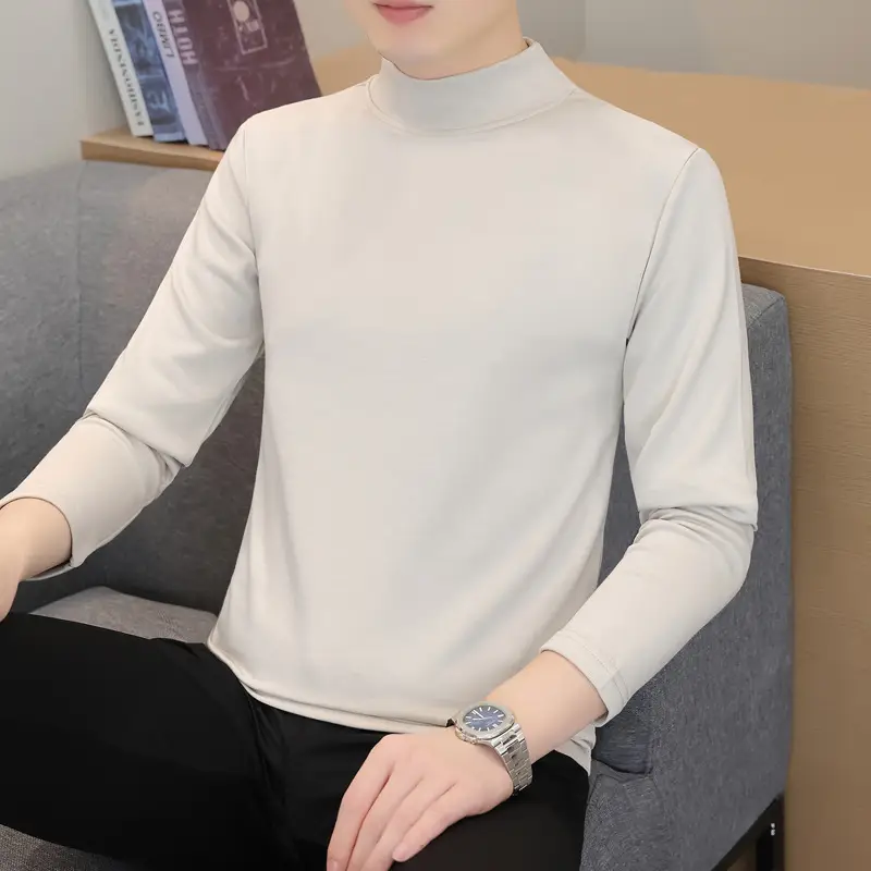 Men's Grey High-Neck Long Sleeve T-Shirt - Image 5
