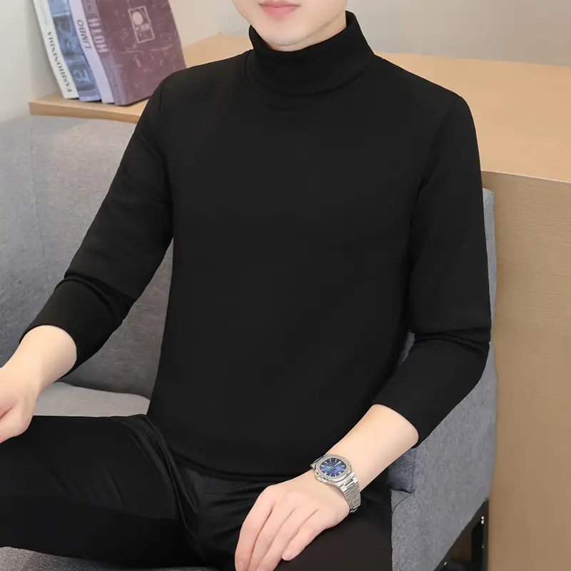 Men's Grey High-Neck Long Sleeve T-Shirt - Image 6