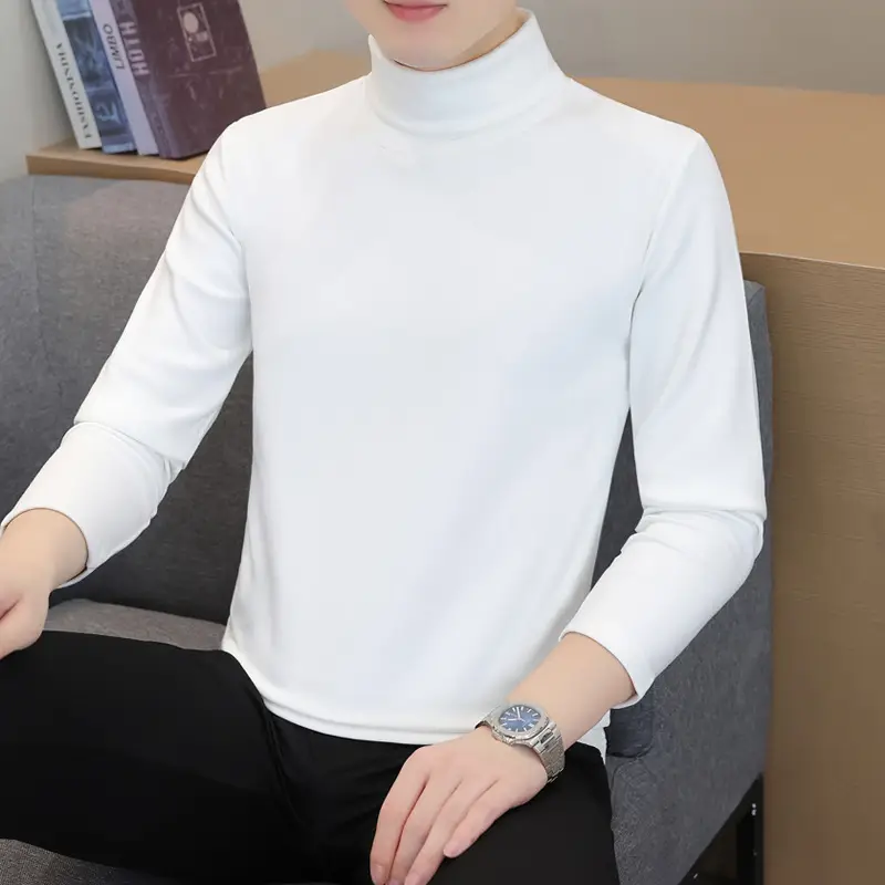 Men's Grey High-Neck Long Sleeve T-Shirt - Image 7