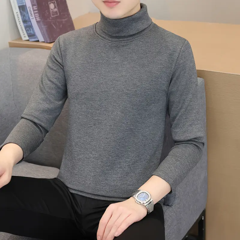 Men's Grey High-Neck Long Sleeve T-Shirt - Image 8