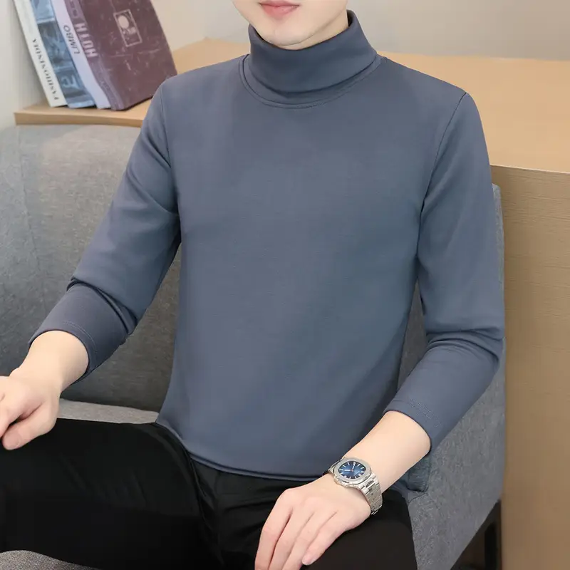 Men's Grey High-Neck Long Sleeve T-Shirt - Image 9