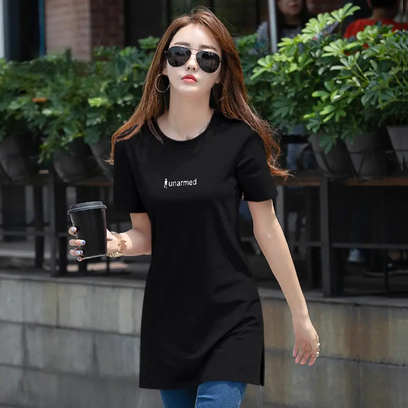 Black Printed Short Sleeve T-Shirt for Women 95 Cotton - Image 2