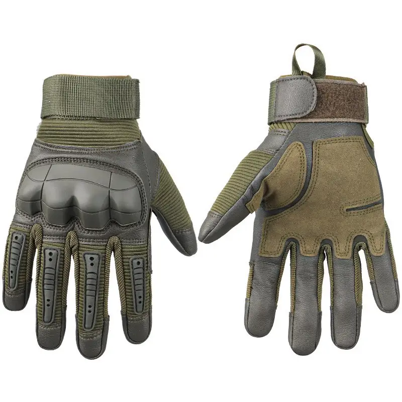 Tactical Full Finger Gloves Brown Leather Motorcycle Use - Image 3