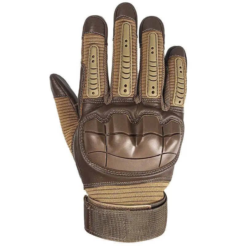 Tactical Full Finger Gloves Brown Leather Motorcycle Use - Image 7