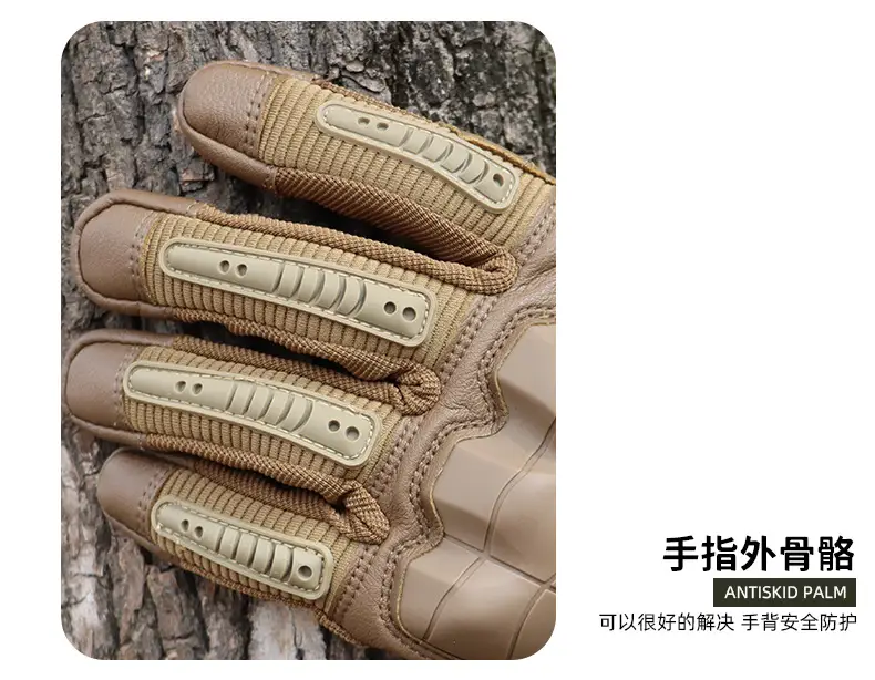 Tactical Full Finger Gloves Brown Leather Motorcycle Use — feature 15