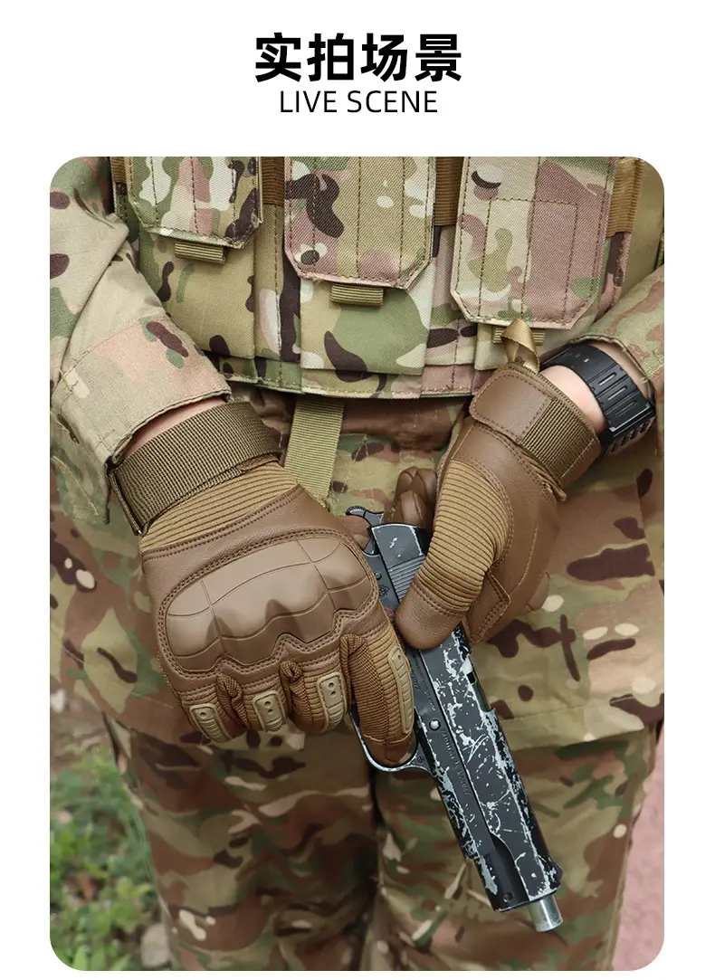 Tactical Full Finger Gloves Brown Leather Motorcycle Use — feature 17