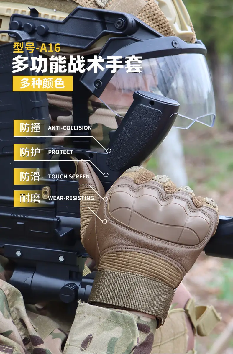 Tactical Full Finger Gloves Brown Leather Motorcycle Use — feature 2