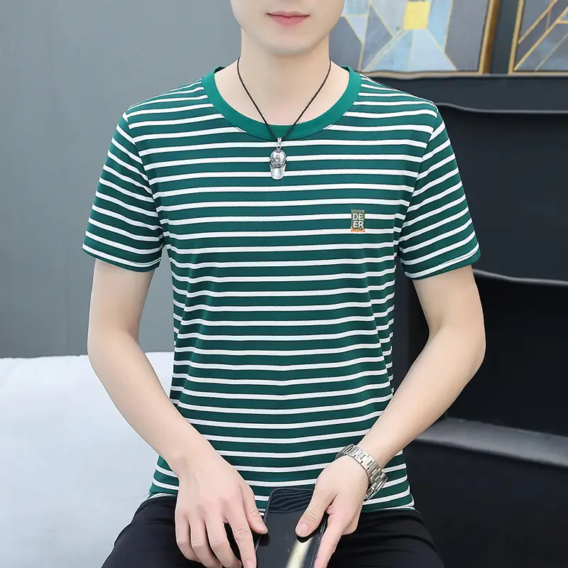 Men Striped Slim Fit T-Shirt Black White
