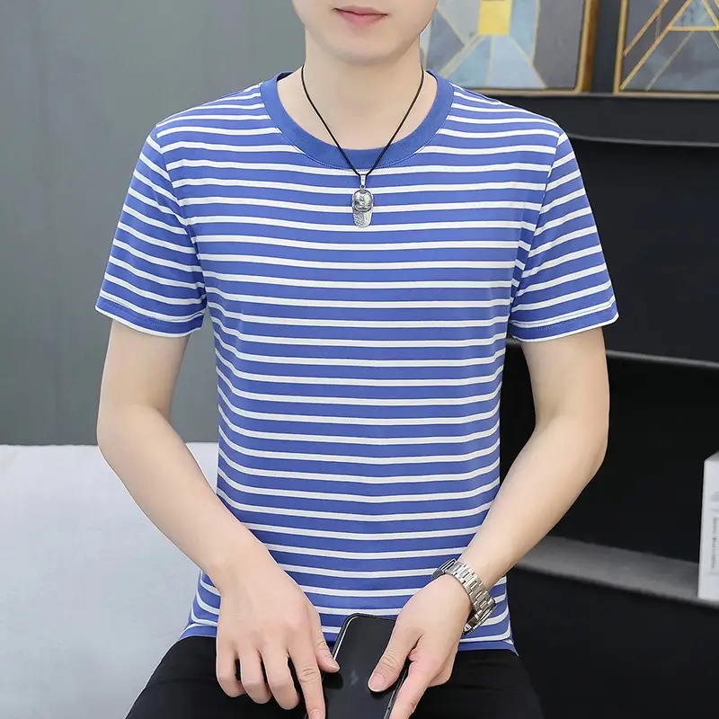 Men Striped Slim Fit T-Shirt Black White